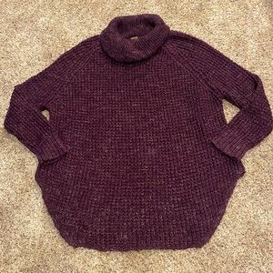 Free People Eggplant and white flecked oversized sweater with cowl neck - S